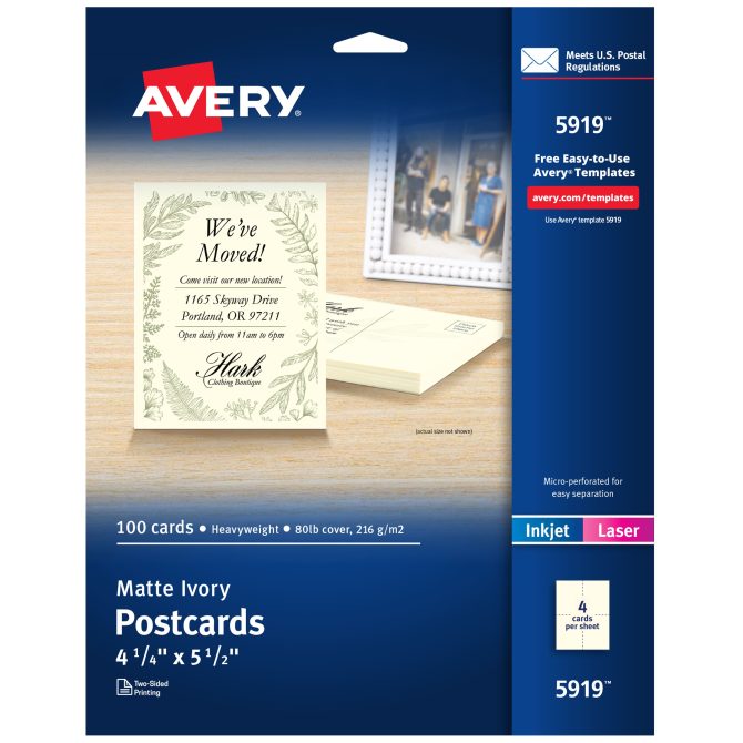 Avery® Printable Postcards With Sure Feed® Technology, 4